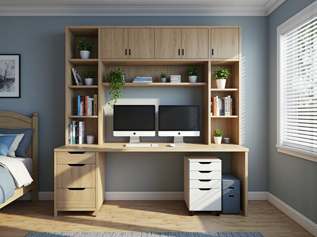 Stylowe białe biurko młodzieżowe w nowoczesnej aranżacji pokoju nastolatka