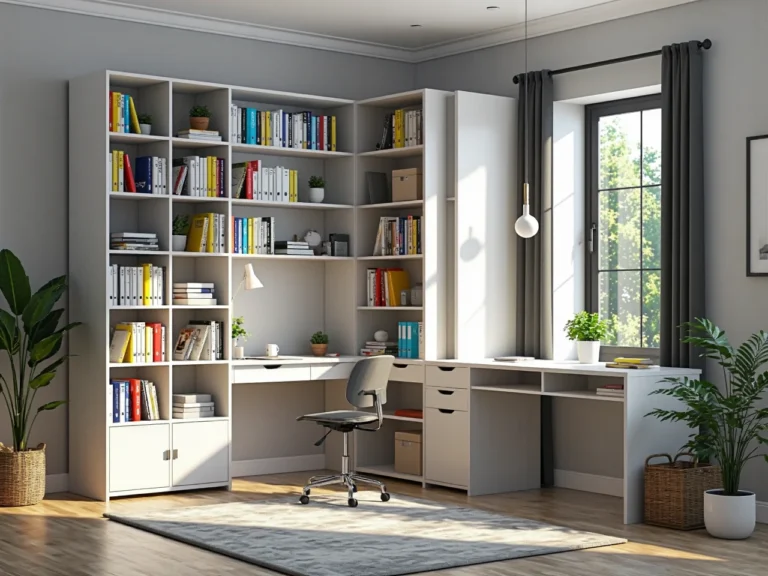 Biały narożny regał z biurkiem i szufladami do pokoju młodzieżowego