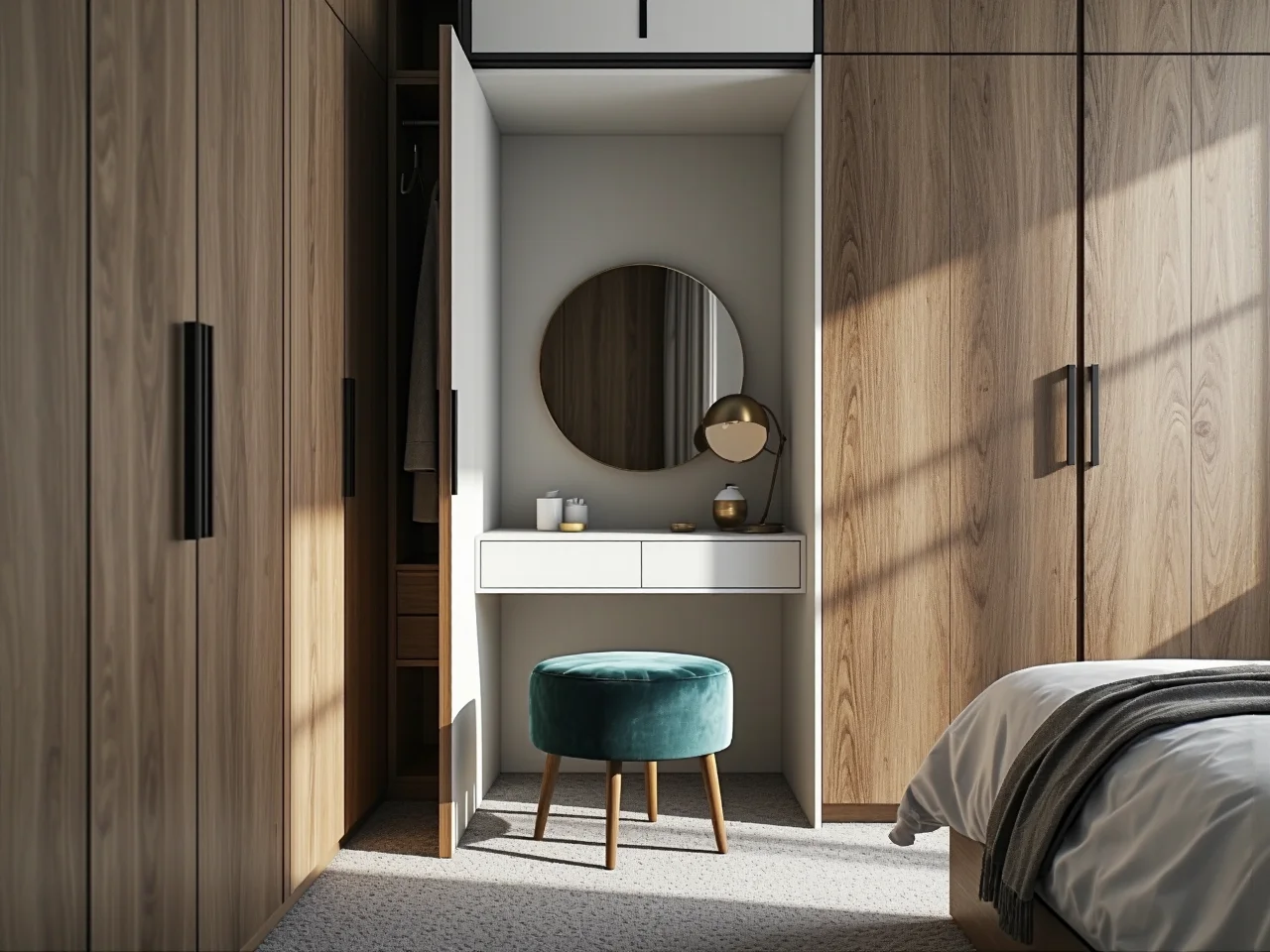 Zachowanie odpowiedniego dystansu między toaletką a łóżkiem dla swobodnego ruchu krzesła