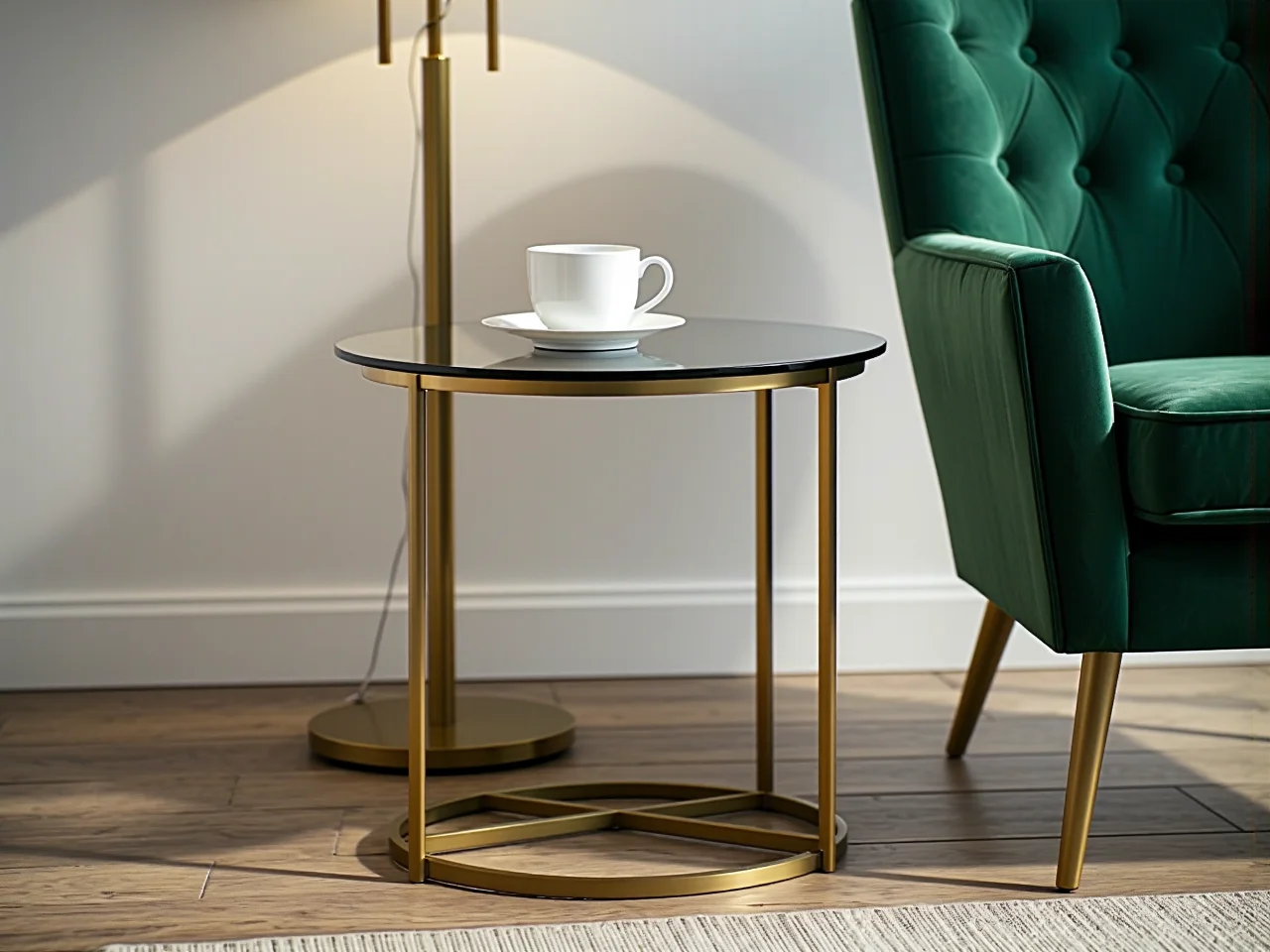 Okrągły stolik kawowy idealny do małego salonu, oszczędzający miejsce przy kanapie.