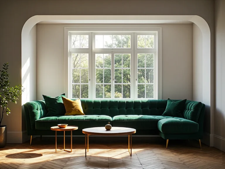 Elegancka sofa narożna butelkowa zieleń welurowa z pikowanym siedziskiem