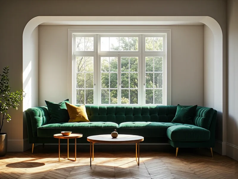 Elegancka sofa narożna butelkowa zieleń welurowa z pikowanym siedziskiem