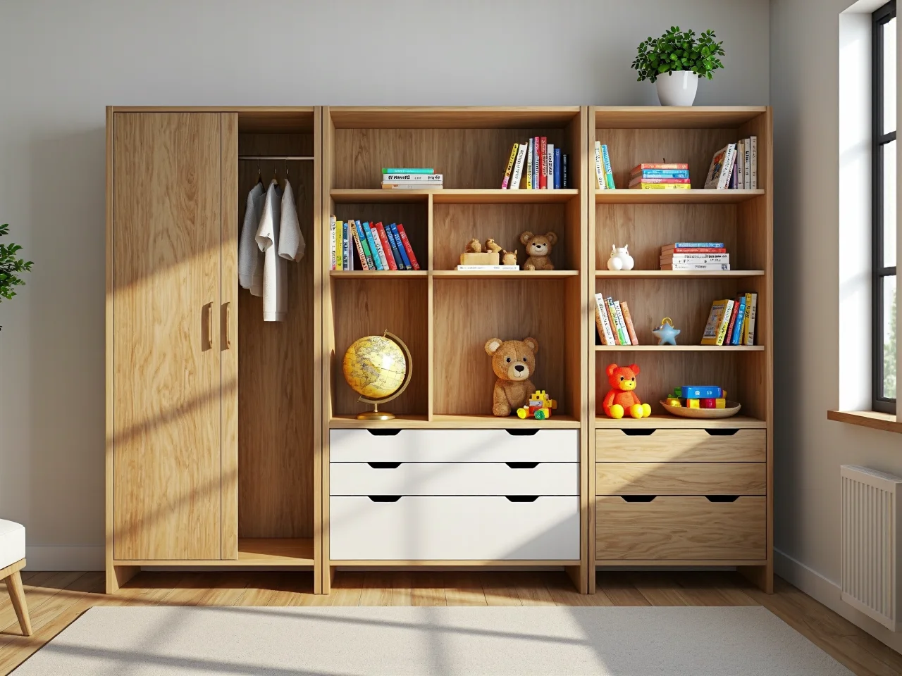 Funkcjonalny regał na książki szkolne i organizery w pokoju ucznia