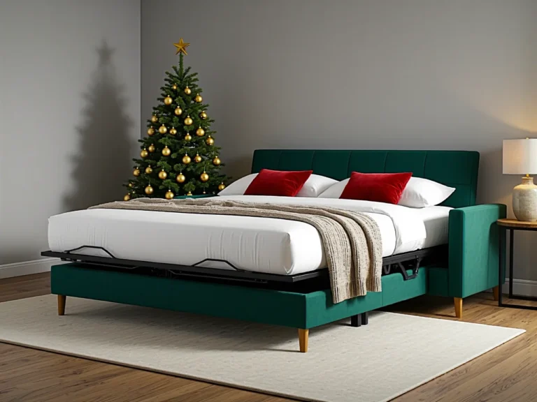 Rozkładana sofa butelkowa zieleń z tapicerowanym zagłówkiem