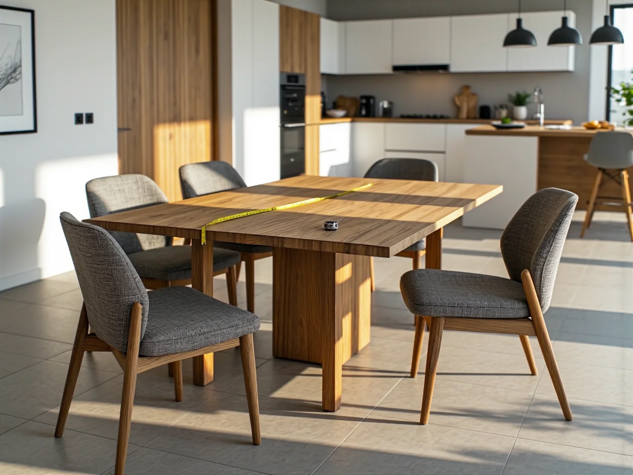Rozkładany stół kuchenny dąb craft z centralną nogą i miarką