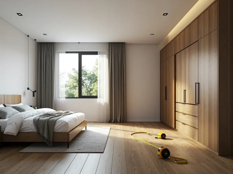 Zabudowana szafa garderobiana dąb z szufladami i oświetleniem LED