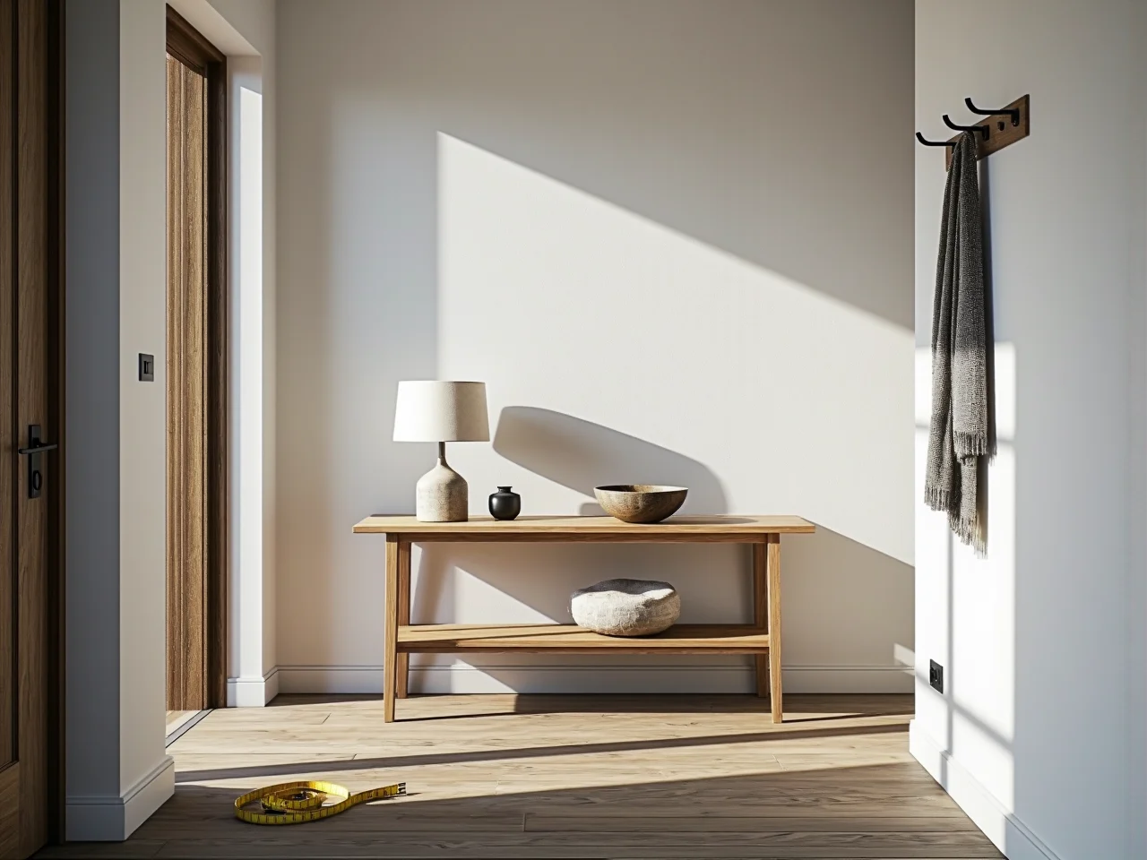 Drewniana konsola do przedpokoju dąb naturalny z dolną półką
