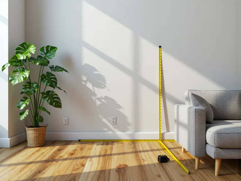 Pomiar ściany taśmą mierniczą przed montażem regału do salonu