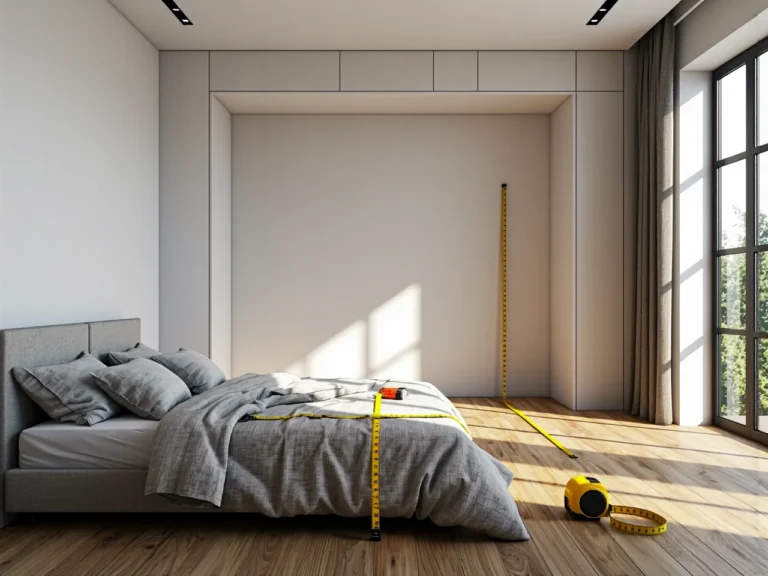 Pomiar wnęki pod szafę przesuwną w sypialni z miara budowlaną