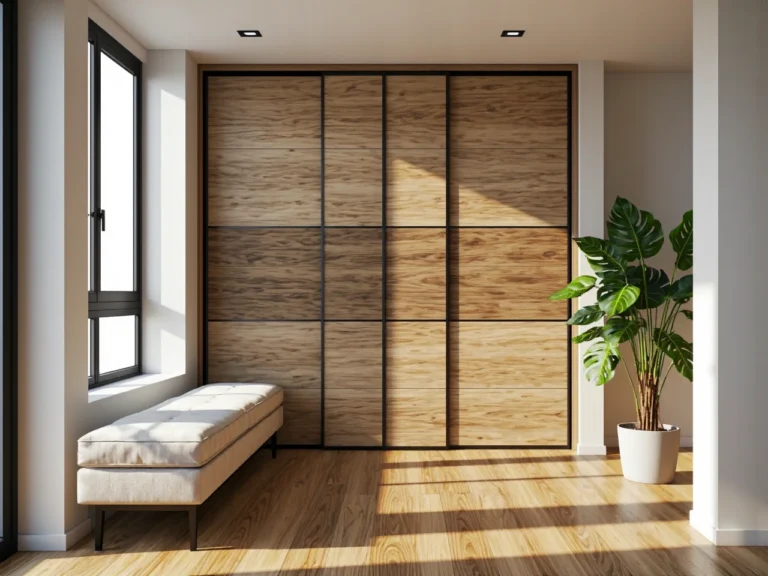 Szafa przesuwna dąb craft z czarnymi ramkami we wnęce