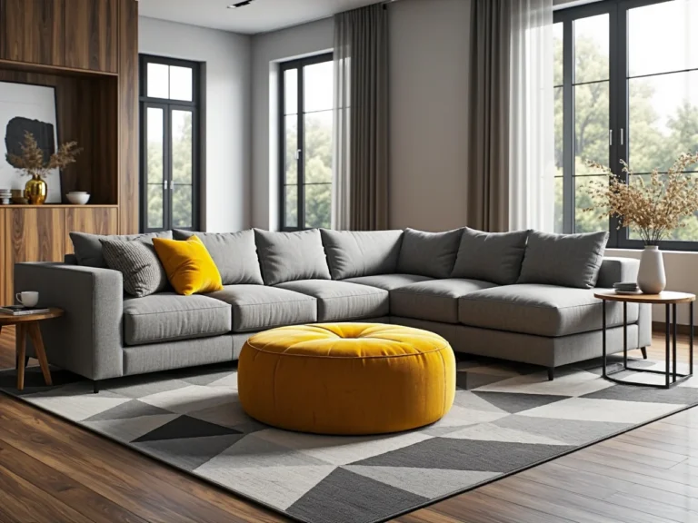 Okrągła pufa welurowa musztardowa z pikowanym siedziskiem