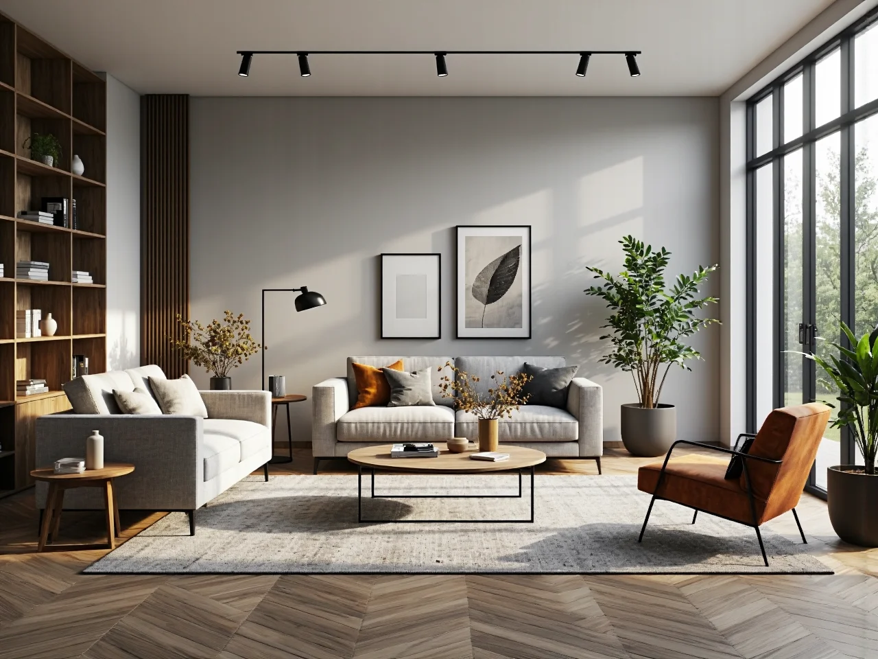 Regał dębowy z otwartymi półkami w naturalnym odcieniu drewna