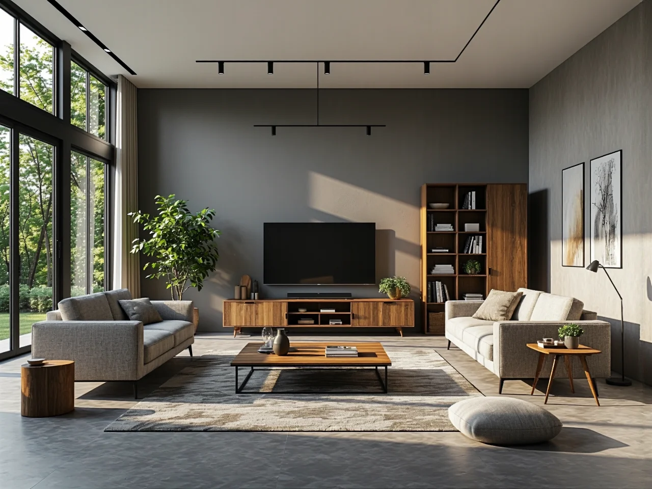 Elegancki regał z ciemnego orzecha włoskiego z widocznym usłojeniem drewna.