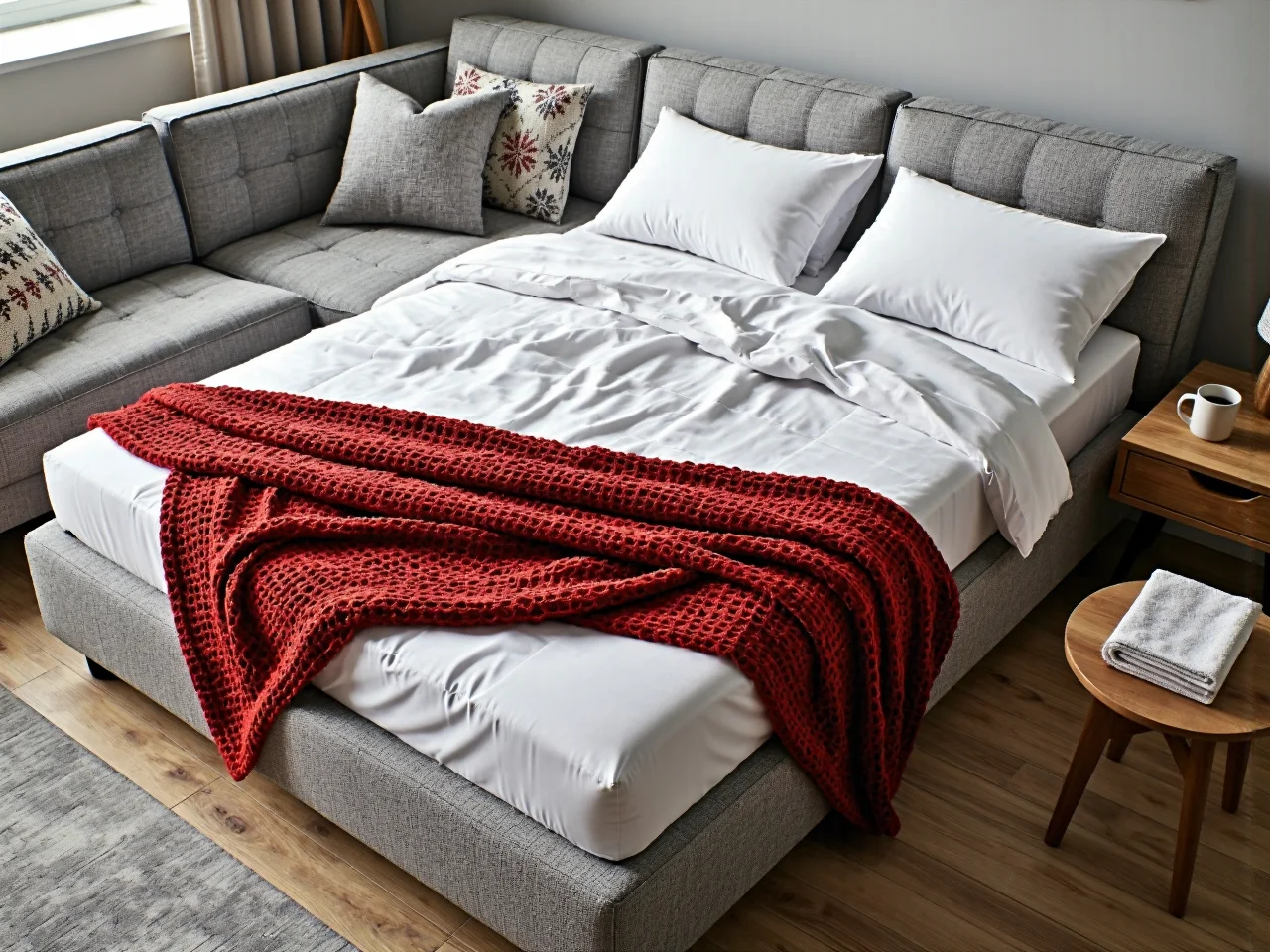 Wygodny rozkładany narożnik dla gości z szybkim mechanizmem spania codziennego