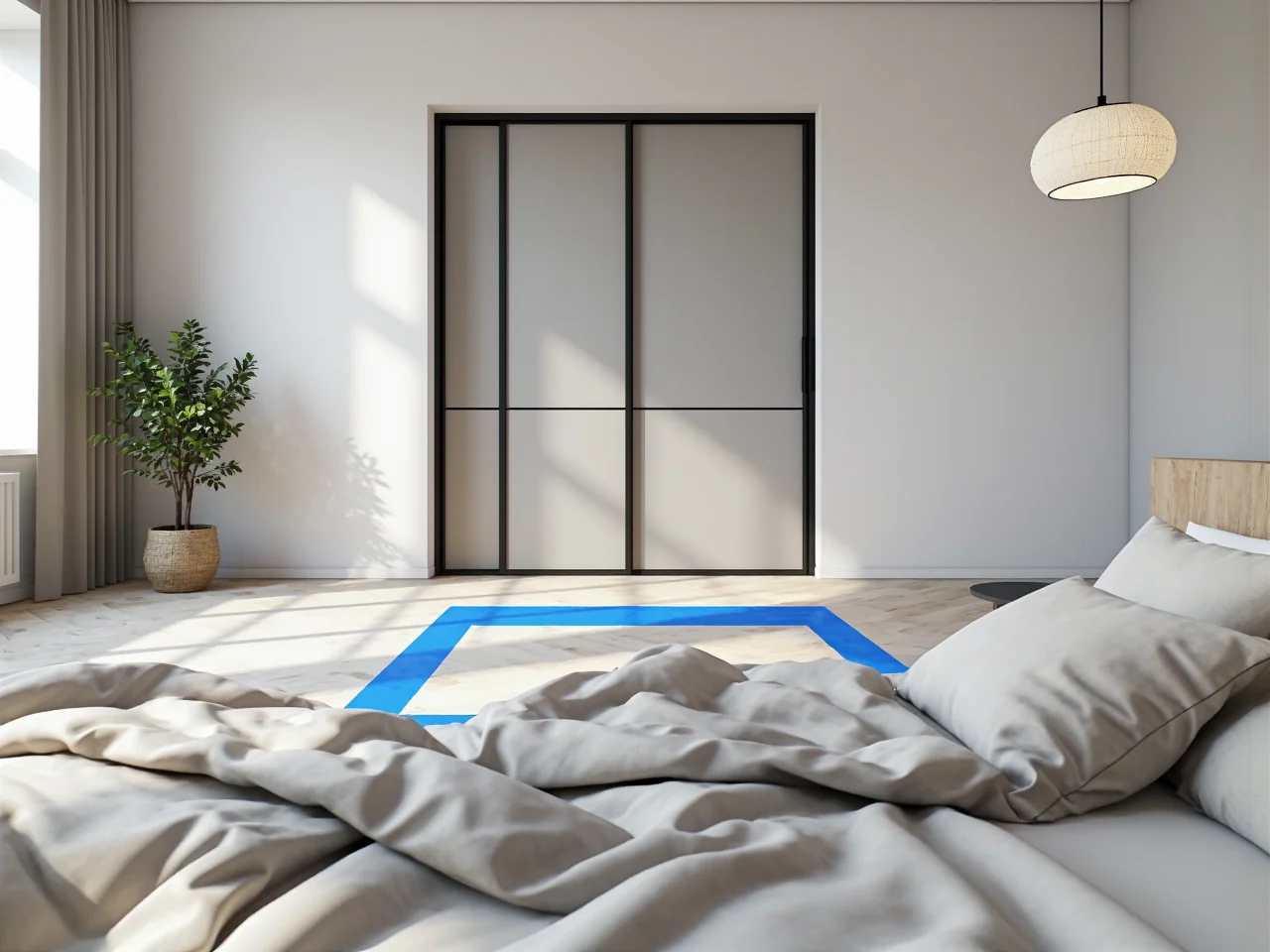 Przykładowy szkic techniczny z naniesionymi wymiarami przestrzeni pod szafę wnękową