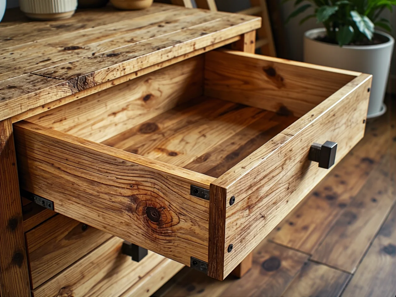 Widok spodu blatu stołu pozwalający odróżnić lite drewno od płyty wiórowej