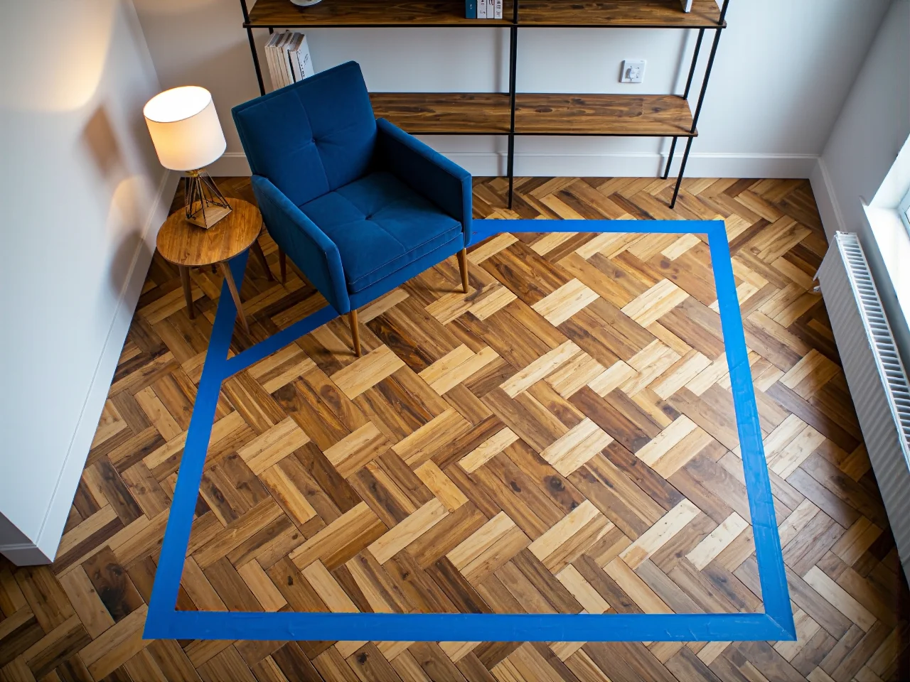 Weryfikacja dostępnej głębokości na regał biurowy przy oknie i listwach przypodłogowych