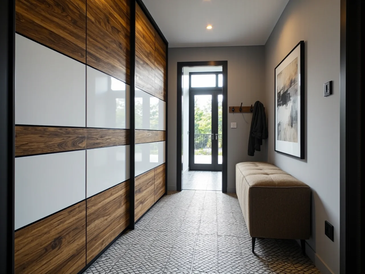 Zbliżenie na poziomicę leżącą na podłodze, co jest ważnym krokiem przed montażem szafy przesuwnej.