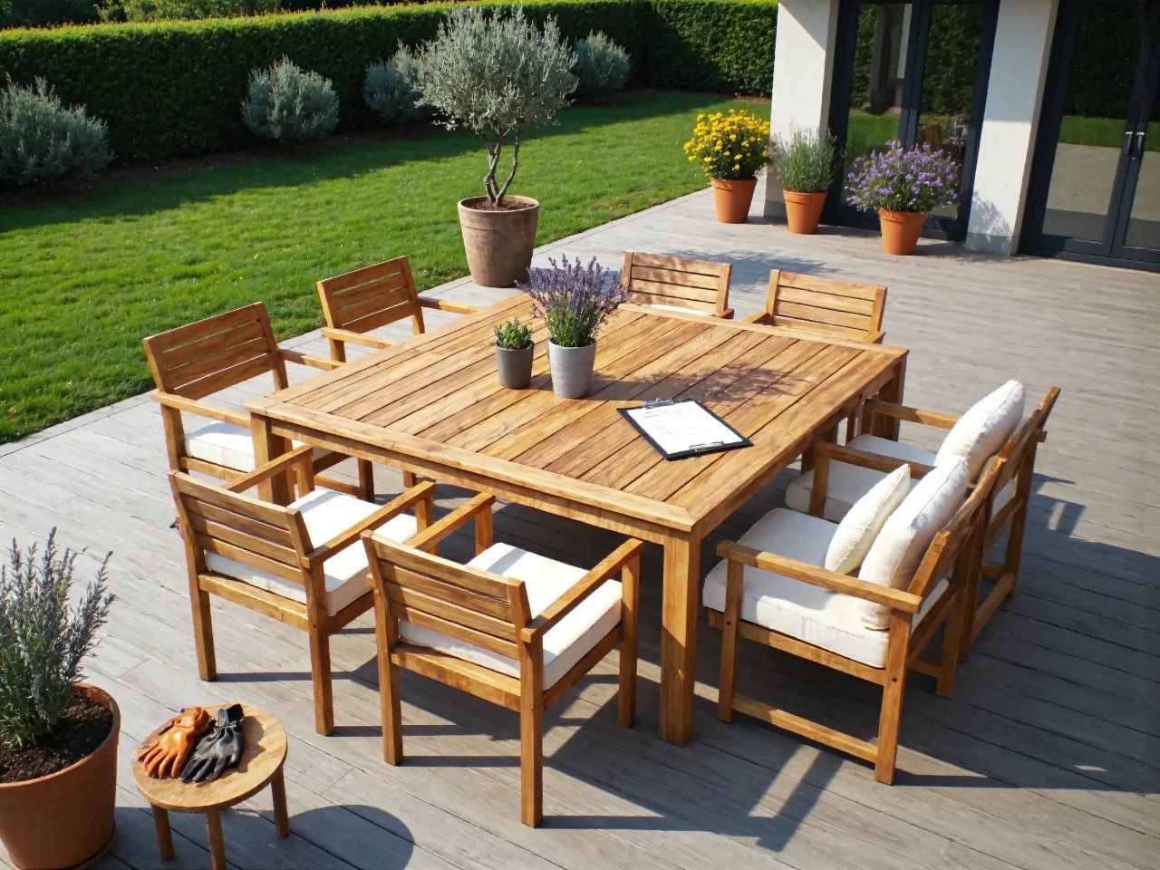 Drewniany zestaw ogrodowy tekowy stół z ośmioma krzesłami