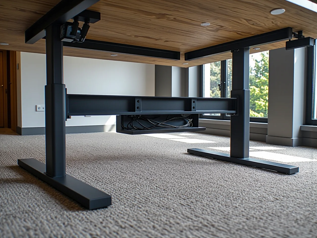 Solidny stelaż biurka elektrycznego zapewniający stabilność podczas zmiany wysokości blatu