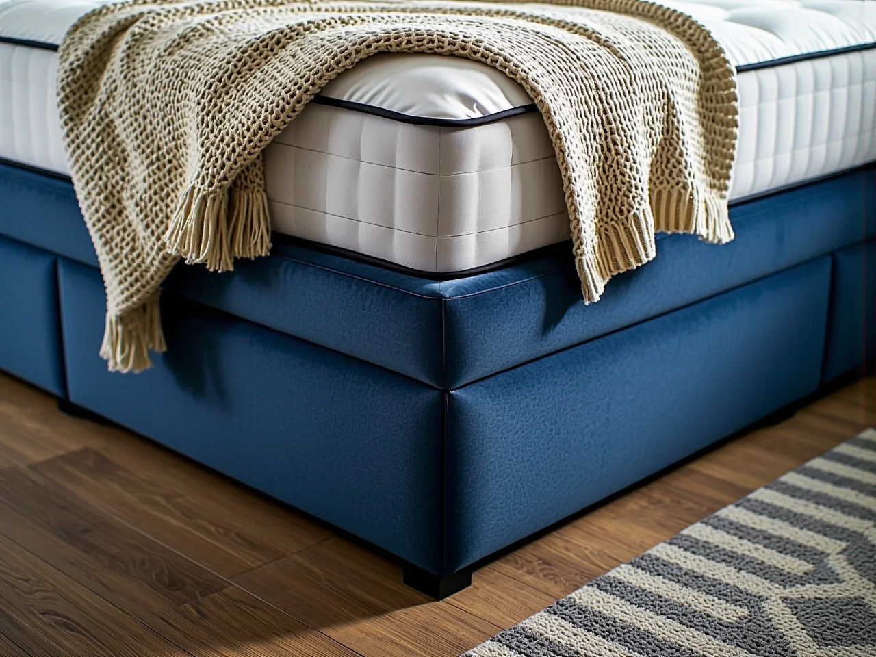 Nowoczesna sypialnia dla pary z wygodnym łóżkiem 140x200 i pojemnikiem w małym wnętrzu