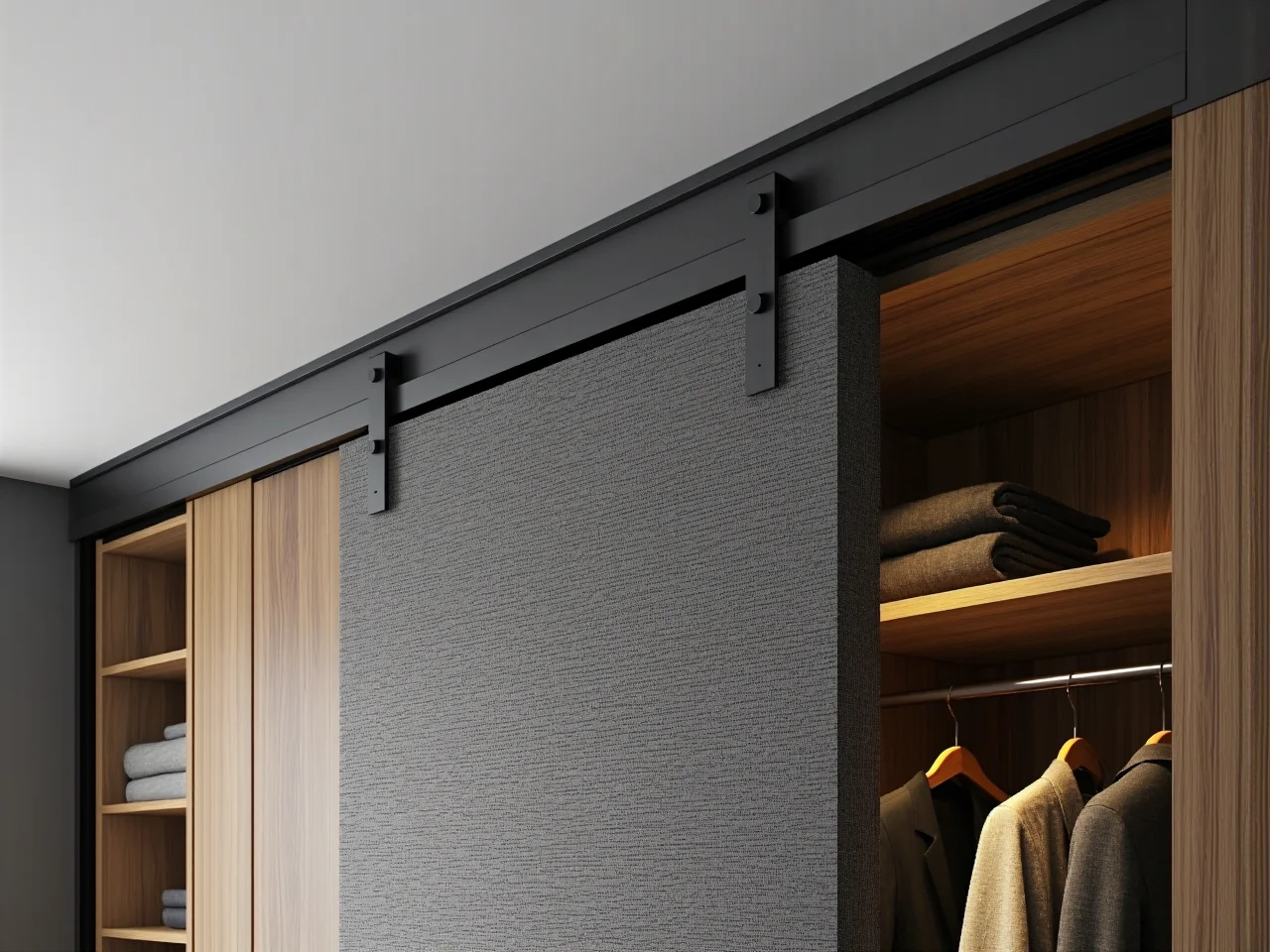 Nowoczesna szafa przesuwna do przedpokoju z dużym lustrem, idealnie wpasowana w przestrzeń.