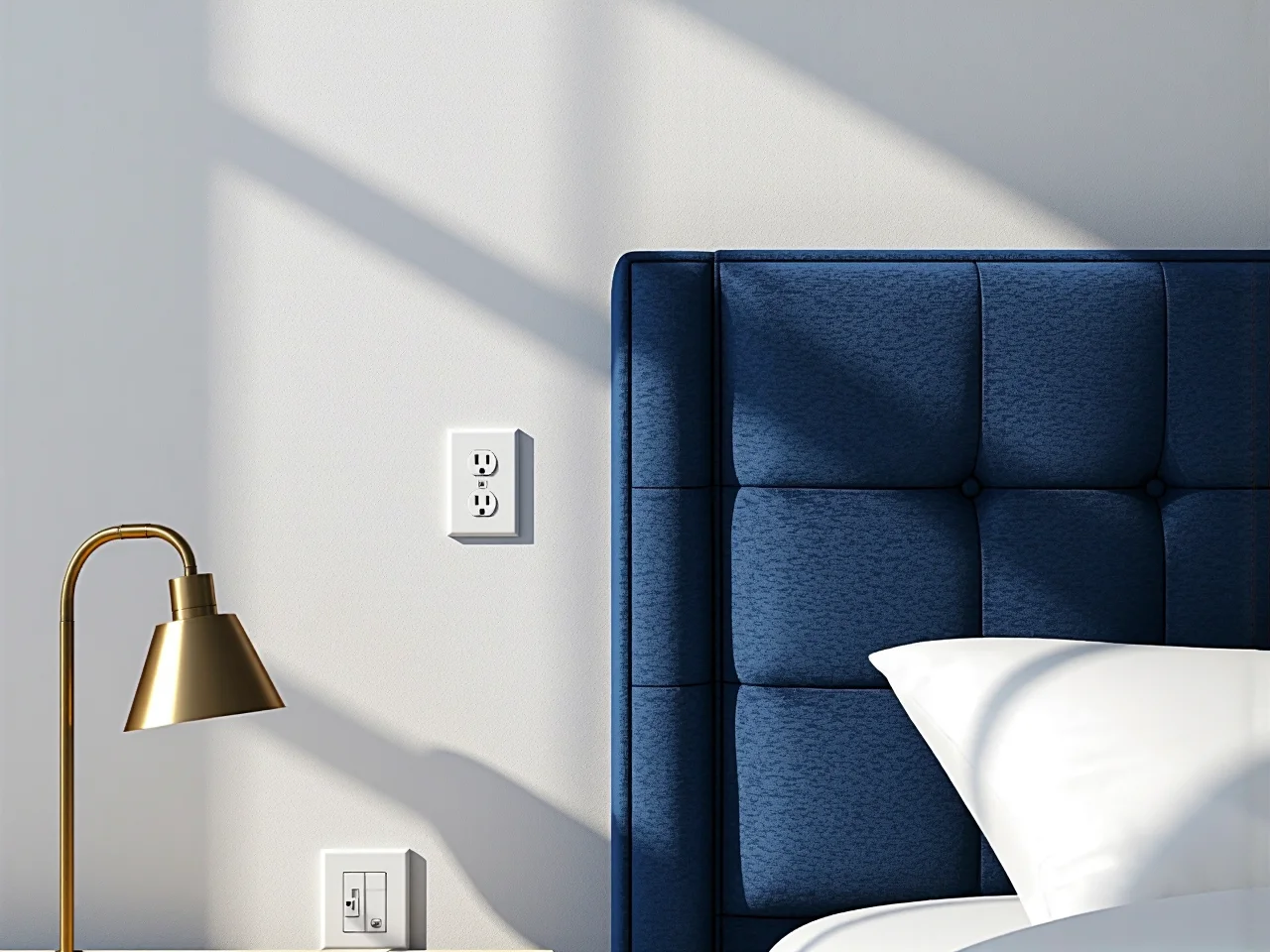 Szare łóżko tapicerowane idealnie wpasowane we wnękę w przytulnym pokoju dla gości.