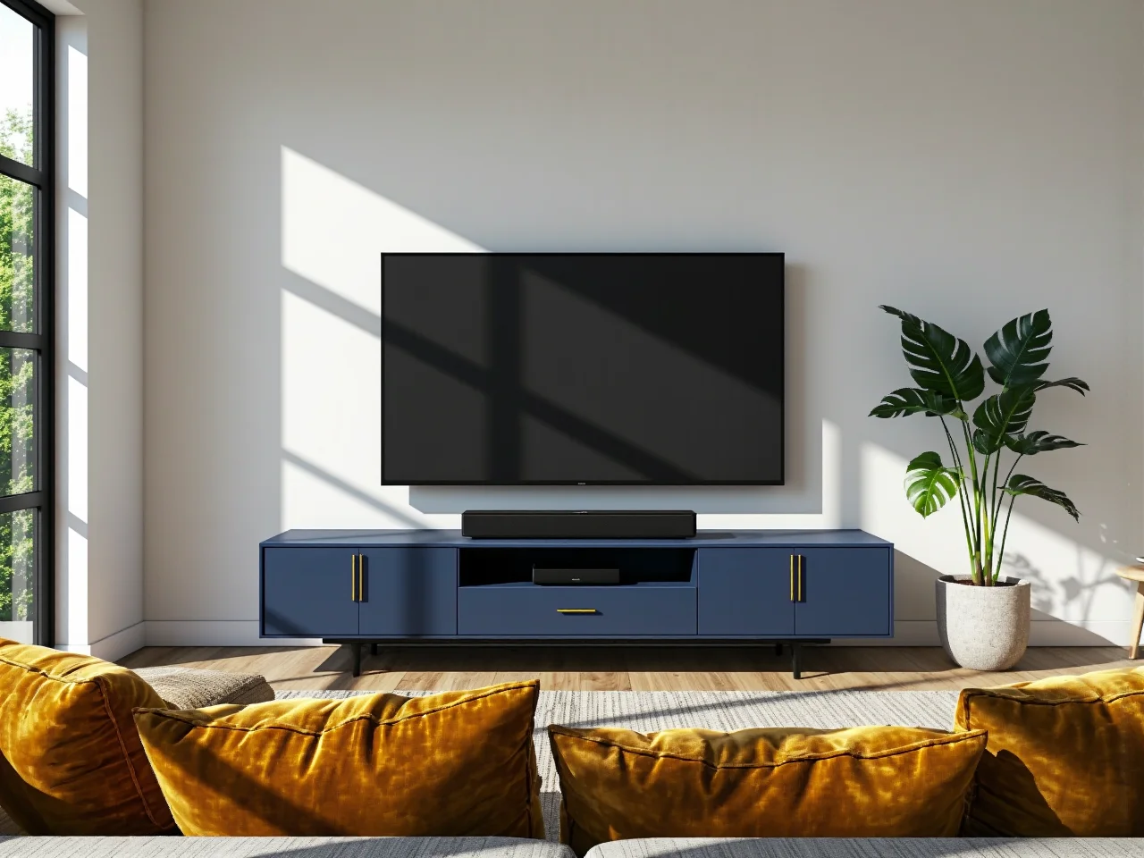 Odręczny szkic z wymiarami przestrzeni przeznaczonej na szafkę RTV w pokoju dziennym