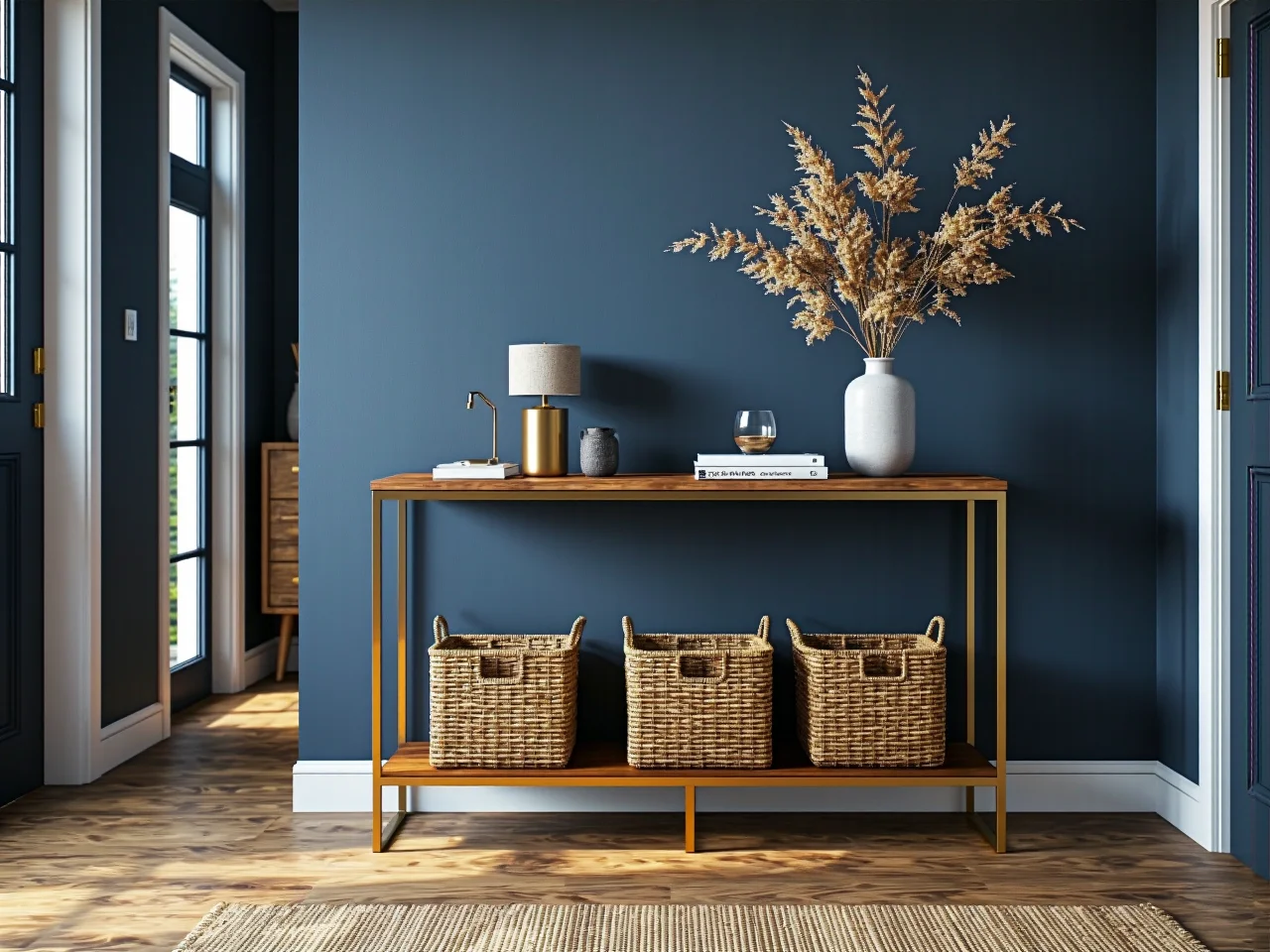 Tabela wymiarów konsoli przedstawiająca standardowe wysokości i szerokości mebla do wnętrz.