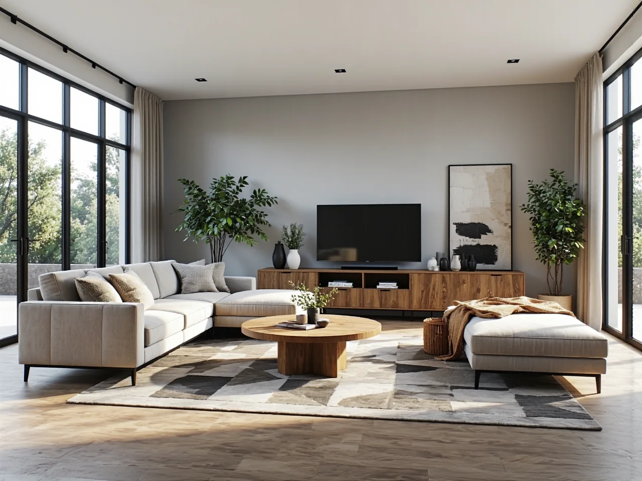 Nowoczesna szafka RTV dąb craft z półkami i szafkami