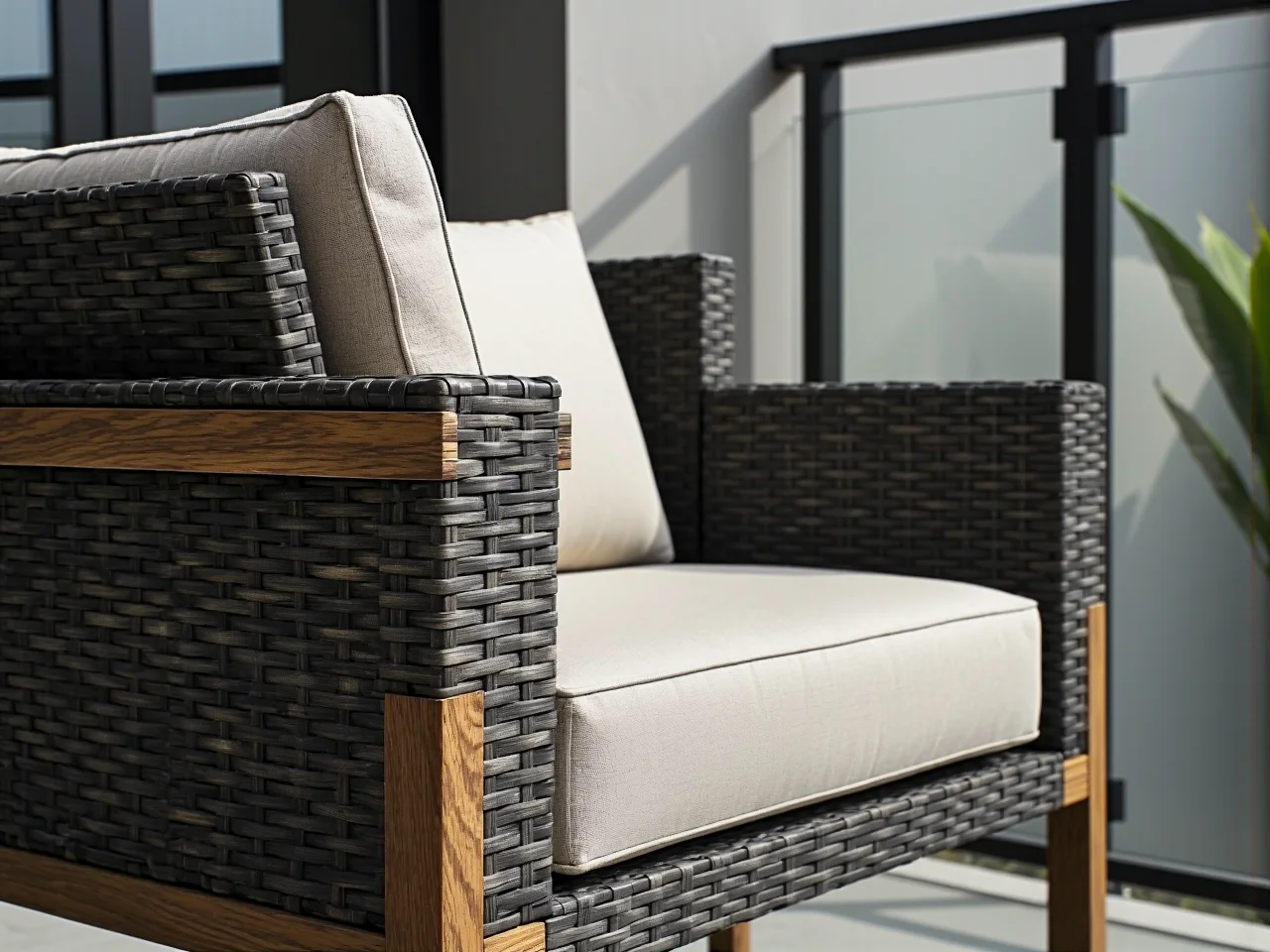 Wytrzymały zestaw mebli balkonowych z technorattanu odporny na warunki atmosferyczne