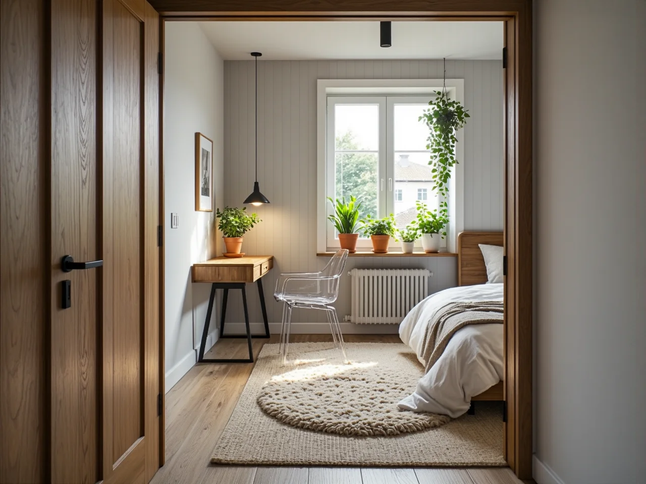 Praktyczna, wąska komoda zapewniająca dodatkowe miejsce do przechowywania w małej sypialni.