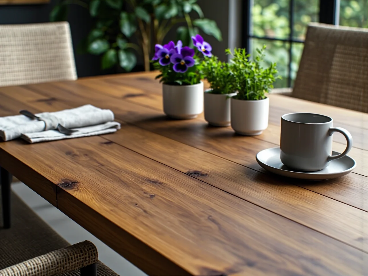 Kolorowe wiosenne kwiaty w dużych donicach ustawione na słonecznym tarasie