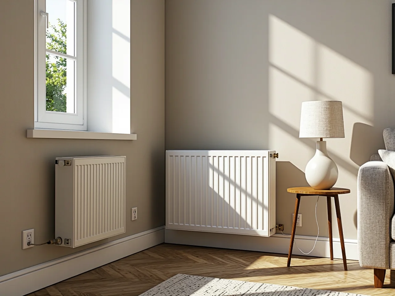 Obrys planowanego narożnika wyklejony taśmą malarską na podłodze w salonie