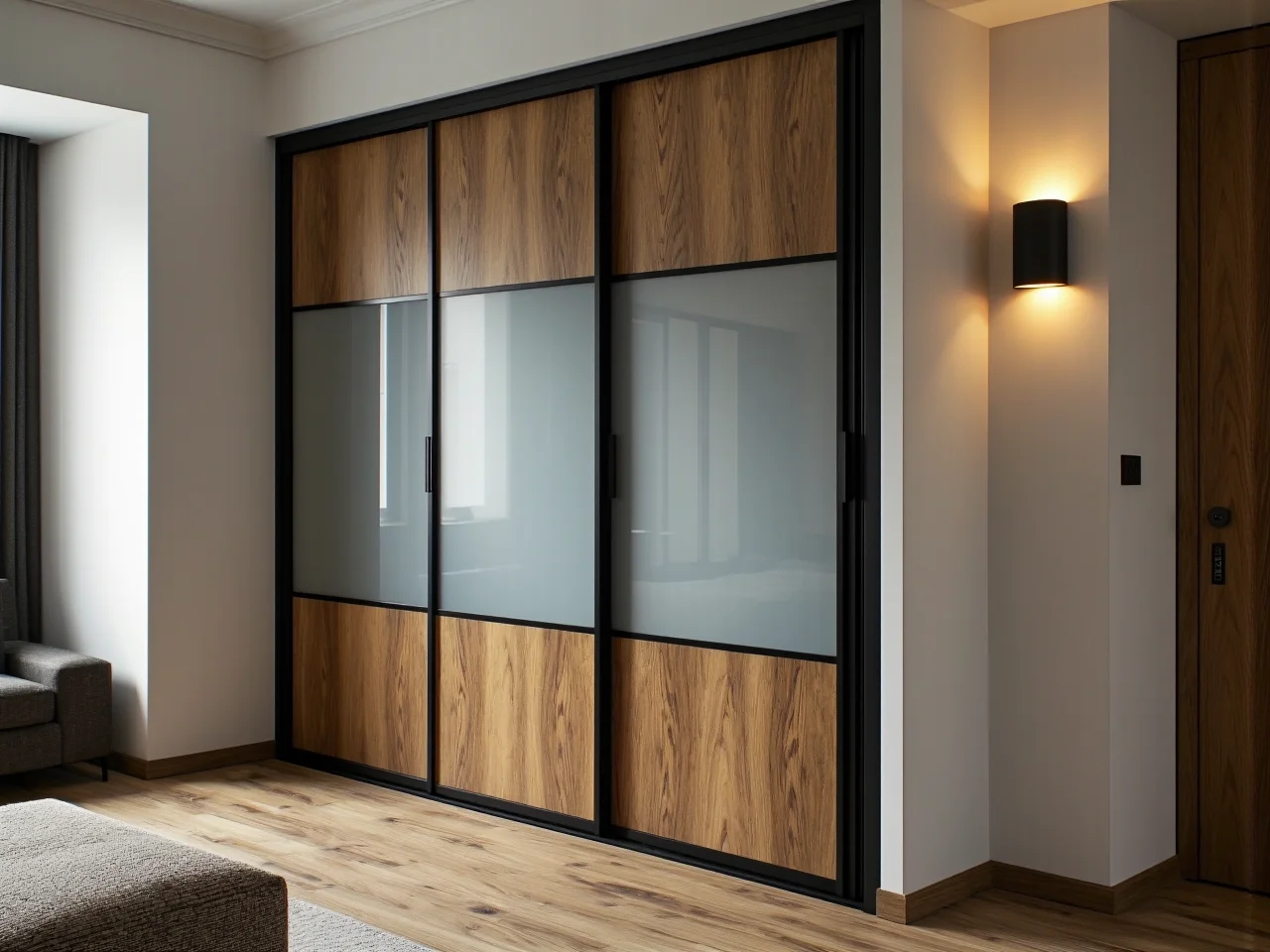 Wybór materiału i koloru frontów szafy przesuwnej, aby pasowała do stylu aranżacji przedpokoju.