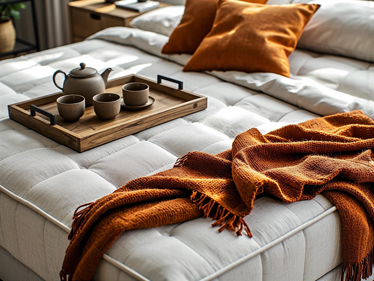 Wygodne łóżko tapicerowane z miękkim zagłówkiem zapewniające komfortowy sen odwiedzającym gościom