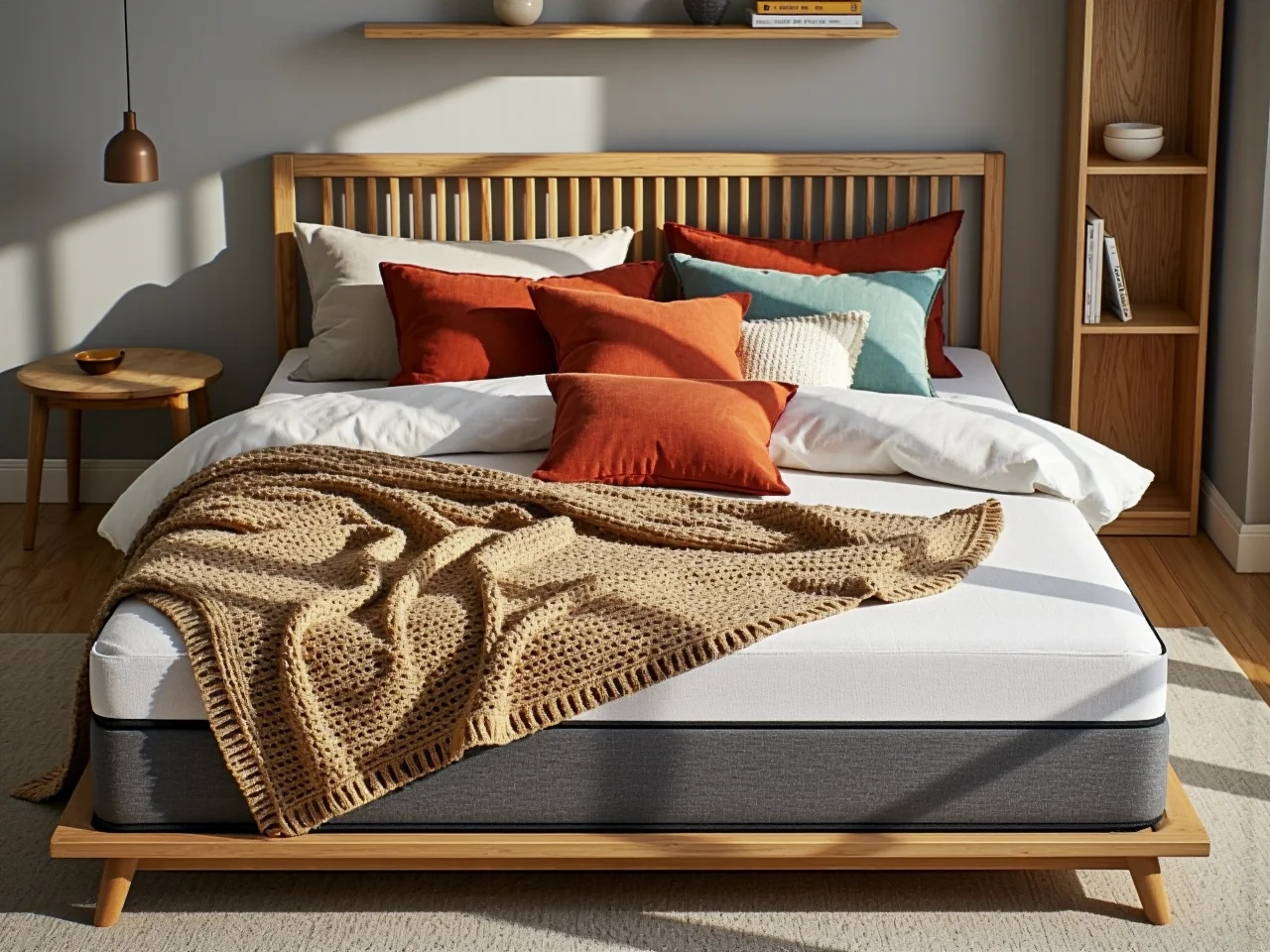 Dziecko komfortowo śpiące na ergonomicznym materacu, kluczowym elemencie łóżka do pokoju dziecka.