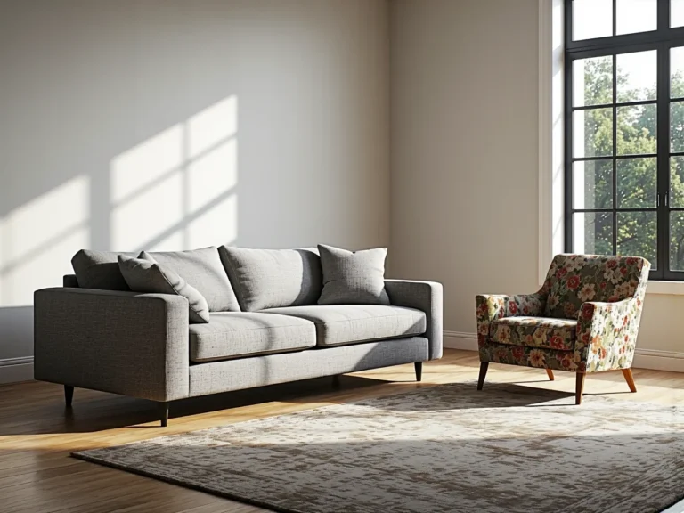 Beżowa kanapa tapicerowana z pikowanym oparciem i podłokietnikami