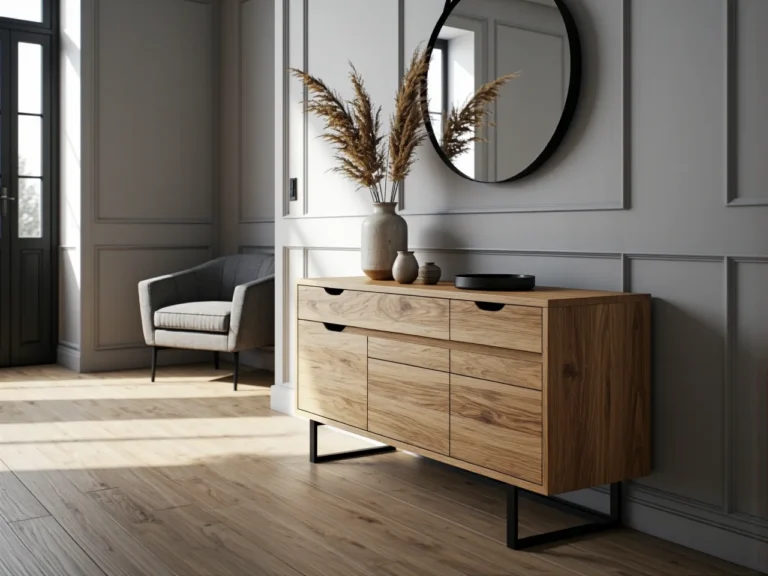 Konsola przedpokojowa dąb craft z szufladami na metalowych nogach