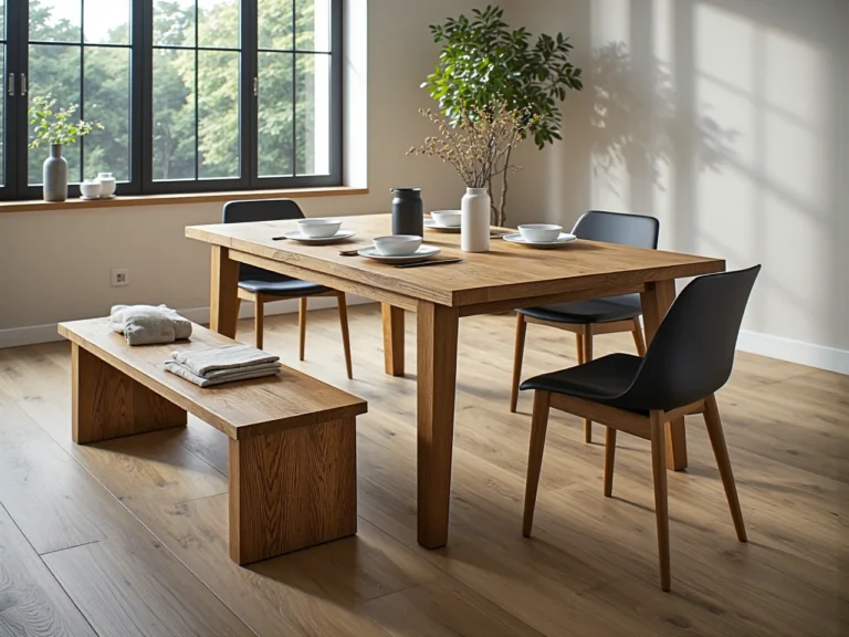 Drewniana ławka dębowa do jadalni z masywną konstrukcją