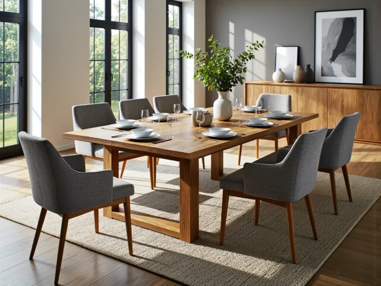 Prostokątny stół jadalniany dębowy na sześć osób z drewnianą podstawą