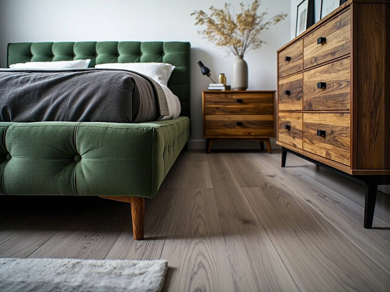 Sprawdzanie wysokości i szerokości zagłówka łóżka tapicerowanego względem ściany i okien