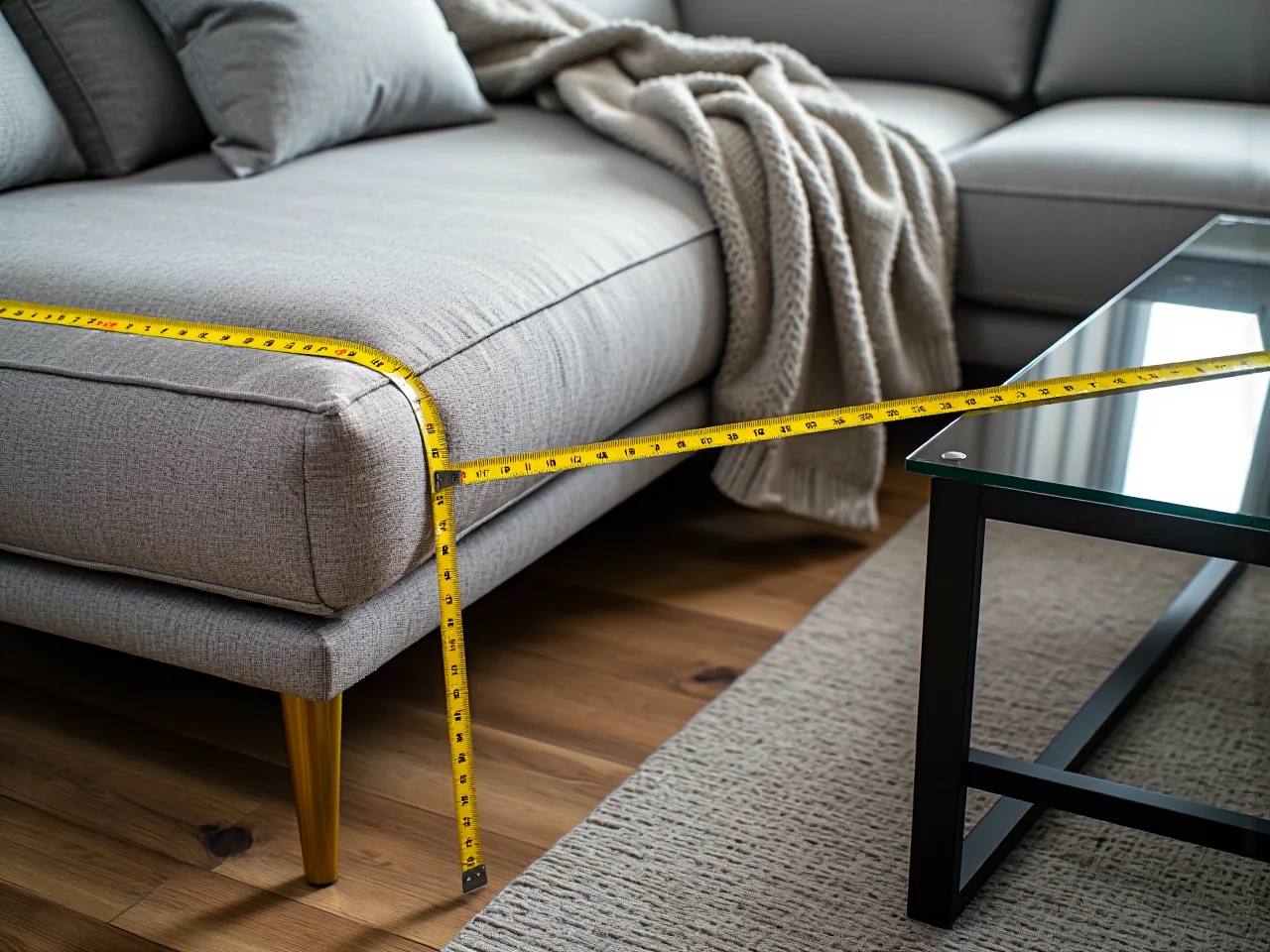 Porównanie wysokości blatu stolika kawowego z wysokością siedziska sofy narożnej
