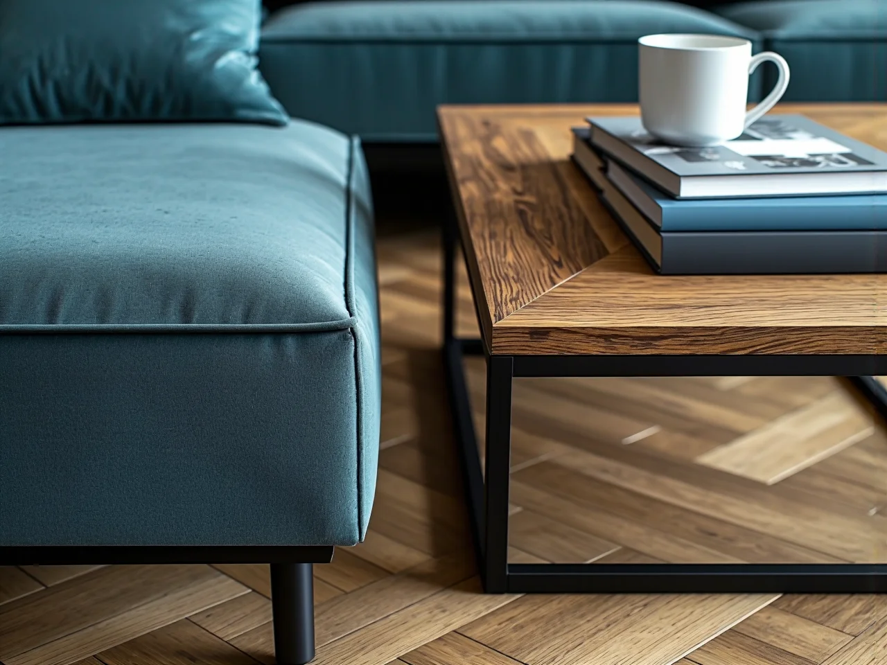 Wizualizacja wielkości stolika kawowego na podłodze za pomocą taśmy malarskiej