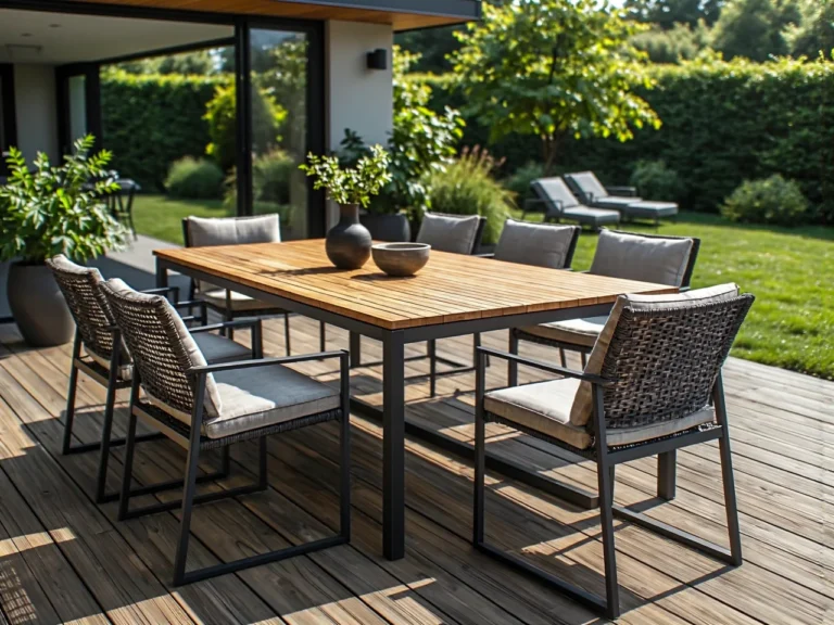 Zestaw mebli ogrodowych stół drewniany z krzesłami rattanowymi