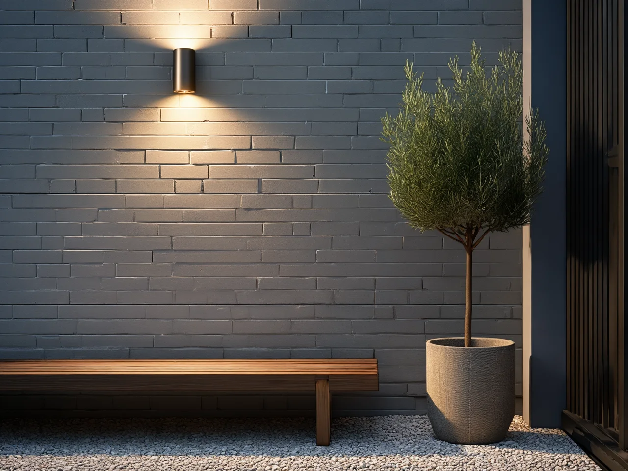 Funkcjonalne lampy LED z wbudowanym czujnikiem ruchu oświetlające wjazd do garażu nocą.