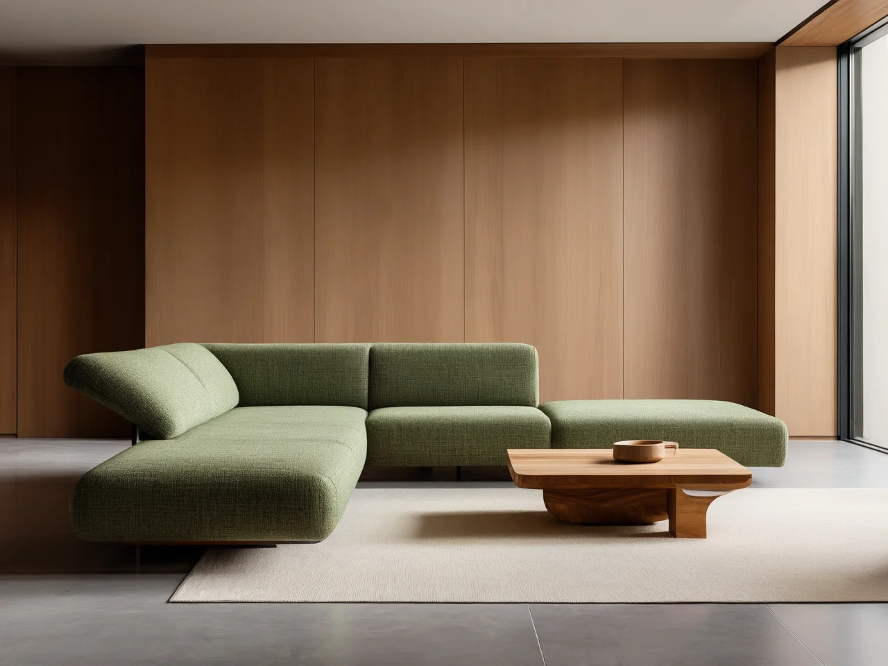 Minimalistyczny trend na 2026 rok to przede wszystkim wygodna sofa bez nóg w salonie.
