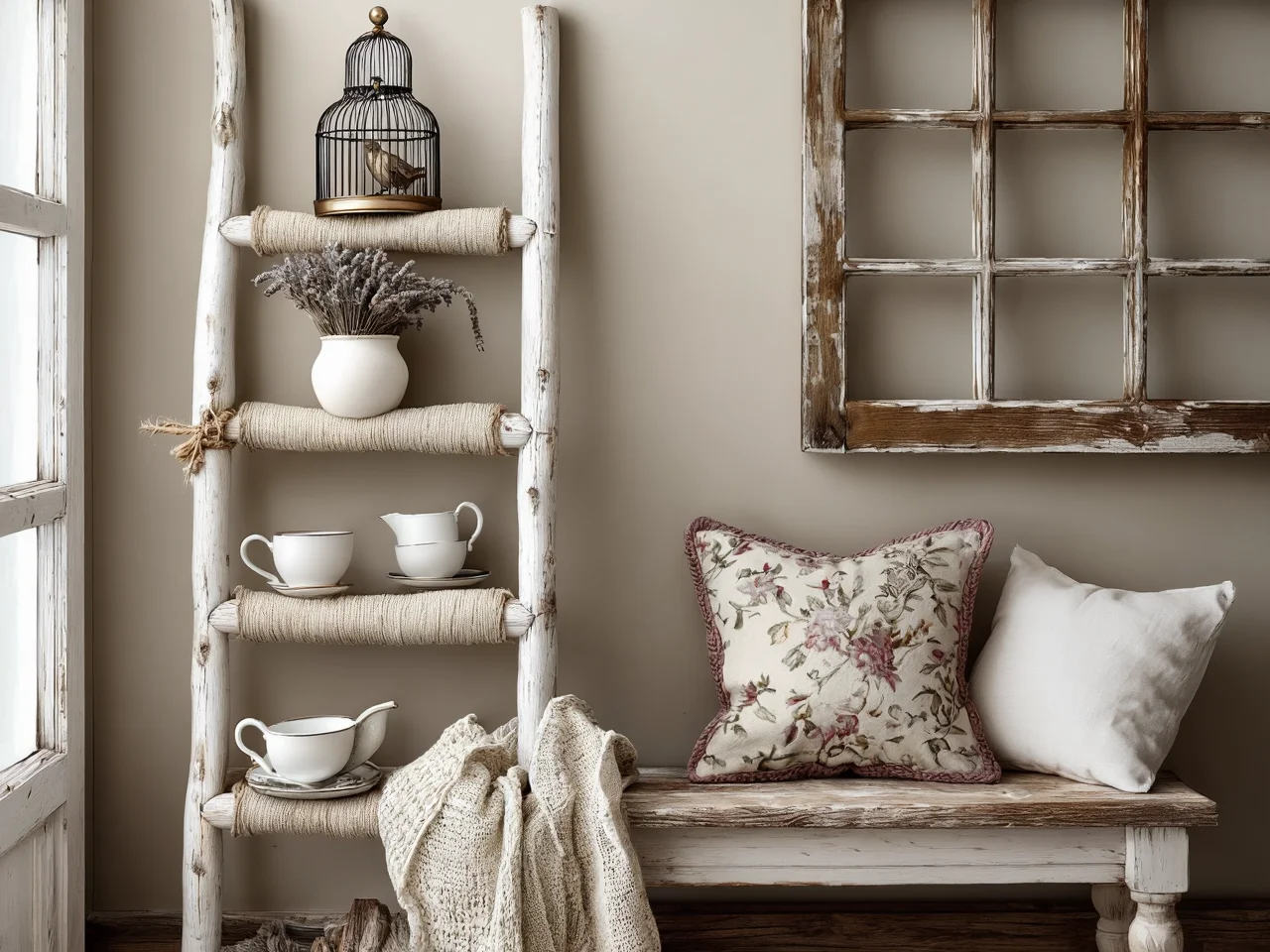 Przytulny salon w stylu shabby chic tworzący wyjątkowo romantyczne wnętrze z duszą.
