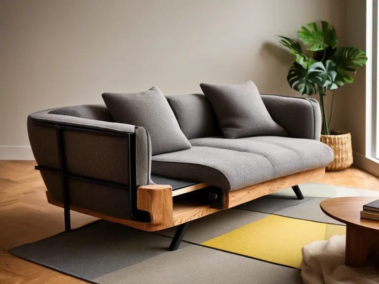 Sofa na drewnianym stelazu aranzacja salon