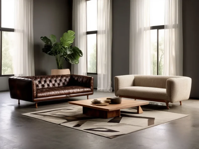 Sofa skorzana w eleganckim salonie